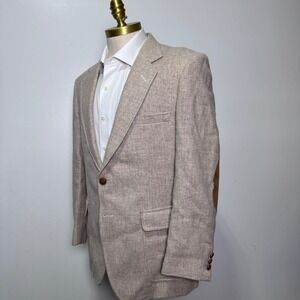 Adams Row Mens Wool Tweed Blazer Tan Herringbone Suede Elbow Patches 40R